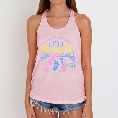 Twinkle Little Star How We Wonder What You Are Gender Reveal Gift Women's Knotted Racerback Tank