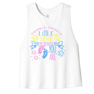 Twinkle Little Star How We Wonder What You Are Gender Reveal Gift Women's Racerback Cropped Tank