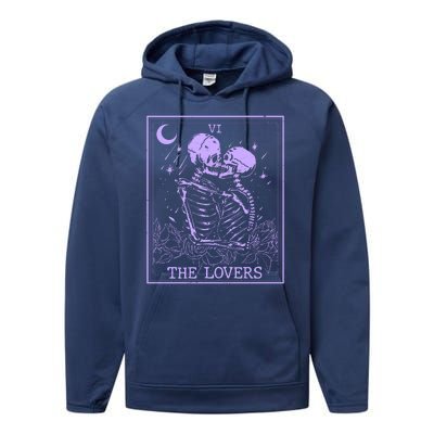 The Lovers Skeleton Tarot Card VI Vintage Halloween Performance Fleece Hoodie