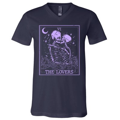 The Lovers Skeleton Tarot Card VI Vintage Halloween V-Neck T-Shirt