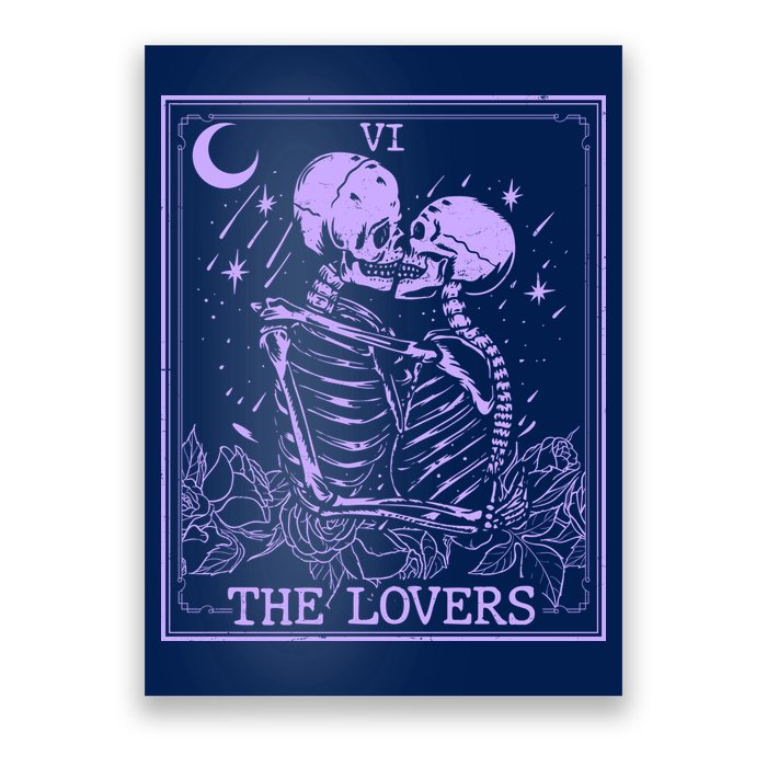 The Lovers Skeleton Tarot Card VI Vintage Halloween Poster