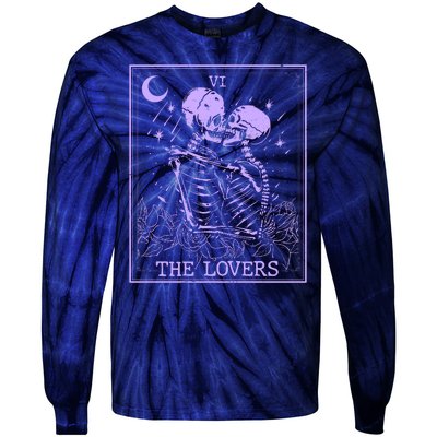 The Lovers Skeleton Tarot Card VI Vintage Halloween Tie-Dye Long Sleeve Shirt