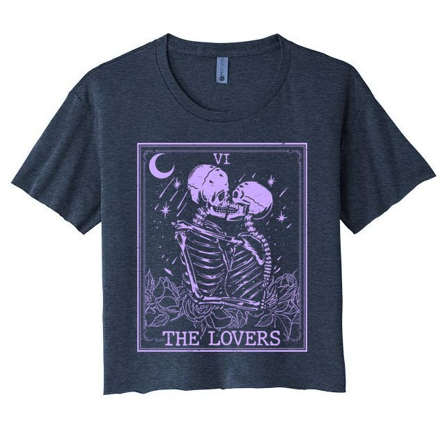 The Lovers Skeleton Tarot Card VI Vintage Halloween Crop Top