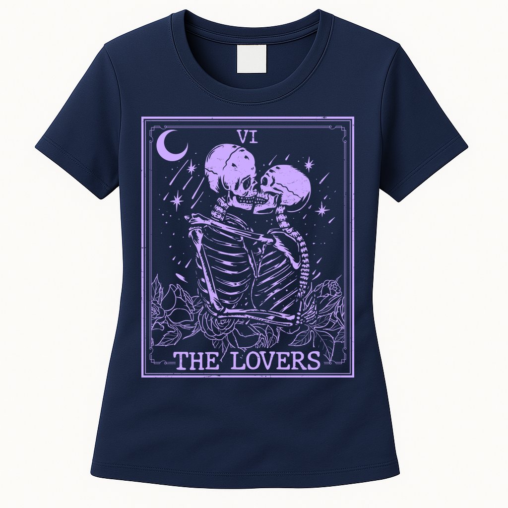 The Lovers Skeleton Tarot Card VI Vintage Halloween Womens T-Shirt