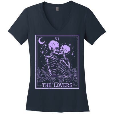 The Lovers Skeleton Tarot Card VI Vintage Halloween Women's V-Neck T-Shirt