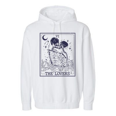 The Lovers Skeleton Tarot Card VI Vintage Halloween Garment-Dyed Fleece Hoodie