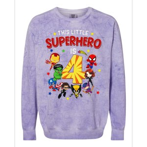 This Little Superhero Is 4 Birthday Superhero 4 Year Old Boy Colorblast Crewneck Sweatshirt