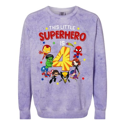 This Little Superhero Is 4 Birthday Superhero 4 Year Old Boy Colorblast Crewneck Sweatshirt