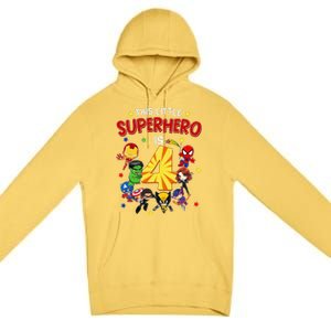 This Little Superhero Is 4 Birthday Superhero 4 Year Old Boy Premium Pullover Hoodie