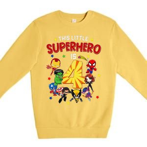 This Little Superhero Is 4 Birthday Superhero 4 Year Old Boy Premium Crewneck Sweatshirt