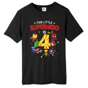 This Little Superhero Is 4 Birthday Superhero 4 Year Old Boy Tall Fusion ChromaSoft Performance T-Shirt