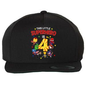 This Little Superhero Is 4 Birthday Superhero 4 Year Old Boy Wool Snapback Cap