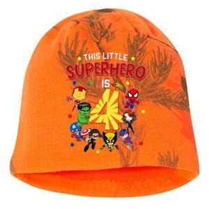 This Little Superhero Is 4 Birthday Superhero 4 Year Old Boy Kati - Camo Knit Beanie