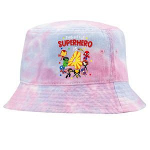 This Little Superhero Is 4 Birthday Superhero 4 Year Old Boy Tie-Dyed Bucket Hat