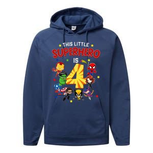 This Little Superhero Is 4 Birthday Superhero 4 Year Old Boy Performance Fleece Hoodie