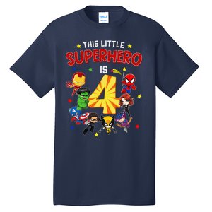 This Little Superhero Is 4 Birthday Superhero 4 Year Old Boy Tall T-Shirt