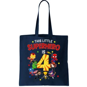 This Little Superhero Is 4 Birthday Superhero 4 Year Old Boy Tote Bag