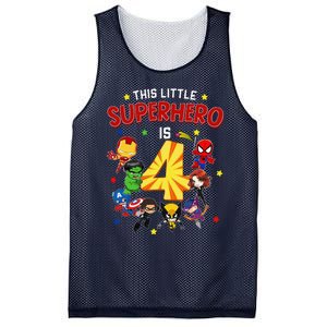 This Little Superhero Is 4 Birthday Superhero 4 Year Old Boy Mesh Reversible Basketball Jersey Tank