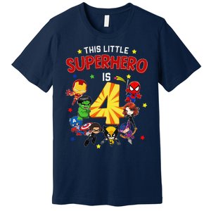 This Little Superhero Is 4 Birthday Superhero 4 Year Old Boy Premium T-Shirt