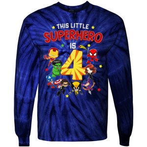 This Little Superhero Is 4 Birthday Superhero 4 Year Old Boy Tie-Dye Long Sleeve Shirt