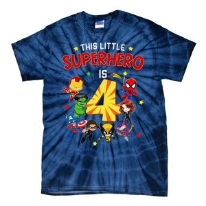 This Little Superhero Is 4 Birthday Superhero 4 Year Old Boy Tie-Dye T-Shirt