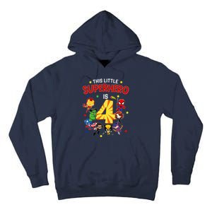 This Little Superhero Is 4 Birthday Superhero 4 Year Old Boy Tall Hoodie