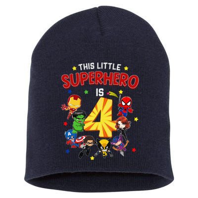 This Little Superhero Is 4 Birthday Superhero 4 Year Old Boy Short Acrylic Beanie