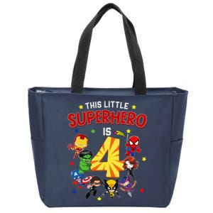 This Little Superhero Is 4 Birthday Superhero 4 Year Old Boy Zip Tote Bag