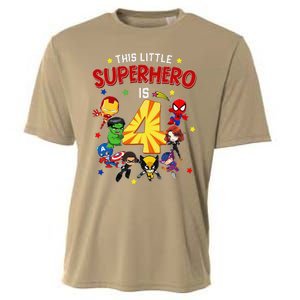 This Little Superhero Is 4 Birthday Superhero 4 Year Old Boy Cooling Performance Crew T-Shirt