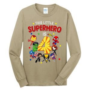 This Little Superhero Is 4 Birthday Superhero 4 Year Old Boy Tall Long Sleeve T-Shirt