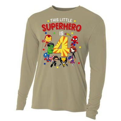 This Little Superhero Is 4 Birthday Superhero 4 Year Old Boy Cooling Performance Long Sleeve Crew