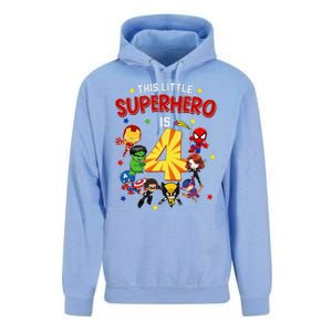 This Little Superhero Is 4 Birthday Superhero 4 Year Old Boy Unisex Surf Hoodie