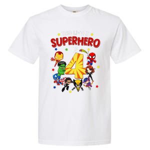 This Little Superhero Is 4 Birthday Superhero 4 Year Old Boy Garment-Dyed Heavyweight T-Shirt