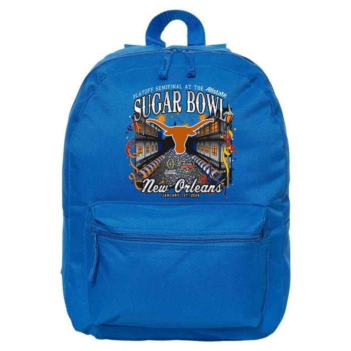 Texas Longhorns Sugar Bowl 2024 CFP Semi Football NOLA  16 in Basic Backpack