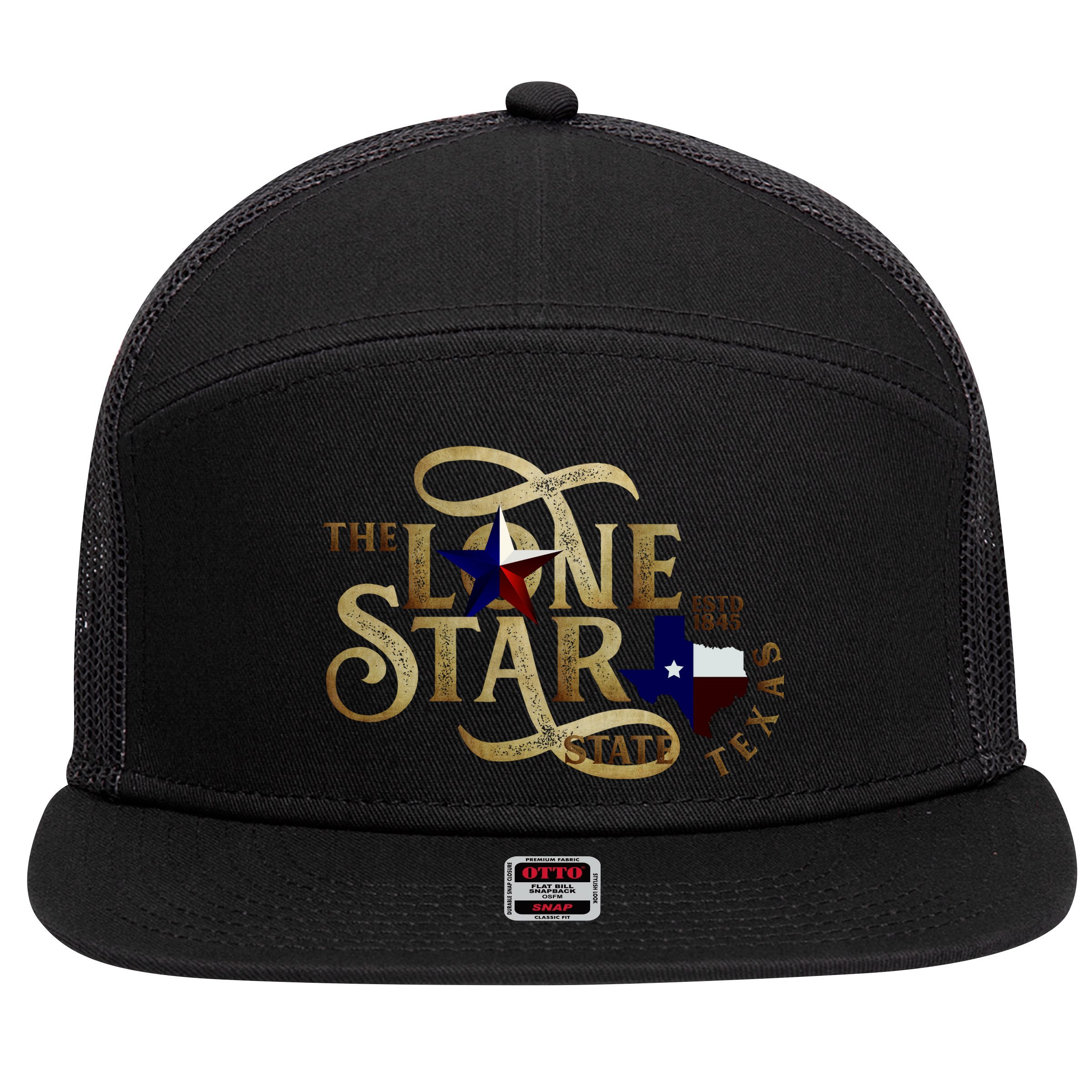 The Lone Star State Texas Logo 7 Panel Mesh Trucker Snapback Hat