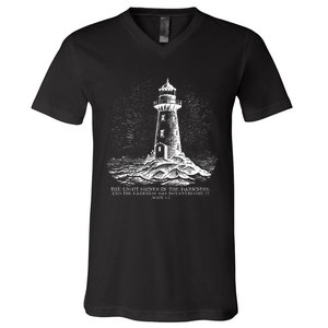 The Light Shines On In The Darkness And The Darkness V-Neck T-Shirt