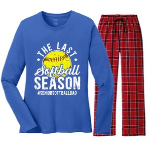 The Last Softball Season Softball Senior Dad 2026 Gift Women's Long Sleeve Flannel Pajama Set 