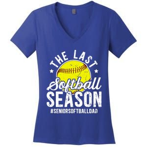 The Last Softball Season Softball Senior Dad 2026 Gift Women's V-Neck T-Shirt