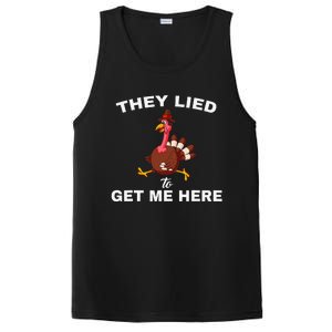 They Lied To Get Me Here Funny Thanksgiving Turkey Trot PosiCharge Competitor Tank