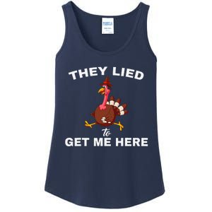 They Lied To Get Me Here Funny Thanksgiving Turkey Trot Ladies Essential Tank