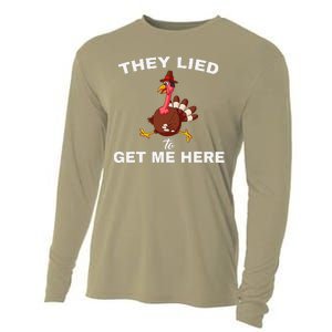 They Lied To Get Me Here Funny Thanksgiving Turkey Trot Cooling Performance Long Sleeve Crew