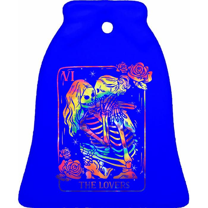 The Lovers Tarot Card Goth Kissing Lesbian Skeletons Ceramic Bell Ornament