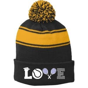 Tennis Love Tennis Fan Tennis Player Gift Tennis Lover Stripe Pom Pom Beanie