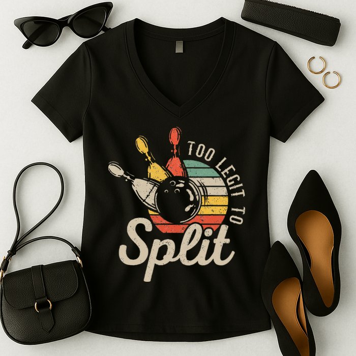 Too Legit To Split Retro Bowling Funny Bowler Bowling Team Women's V-Neck T-Shirt