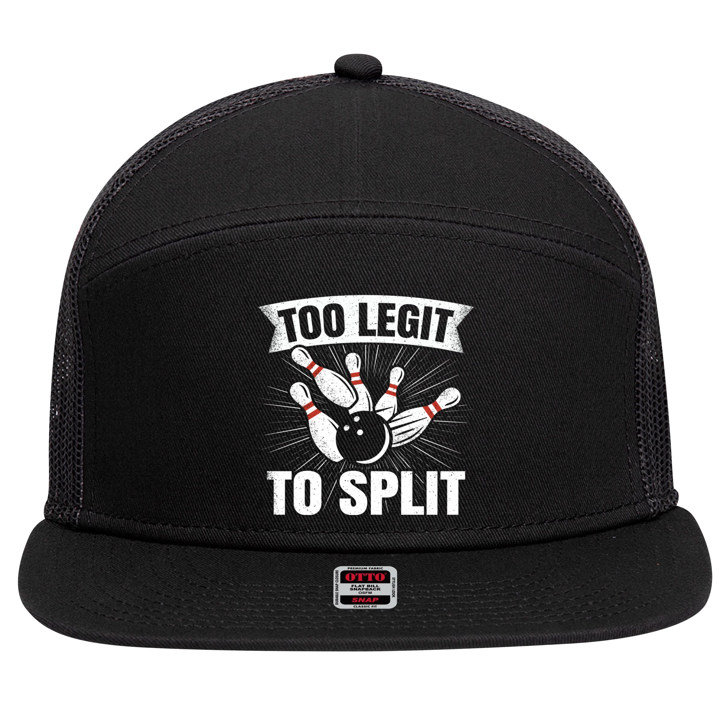 Too Legit To Split Funny Retro Team Bowler Bowling 7 Panel Mesh Trucker Snapback Hat