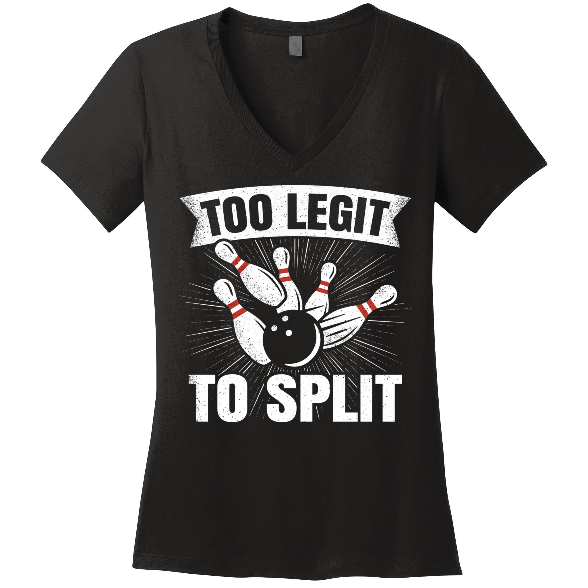 Too Legit To Split Funny Retro Team Bowler Bowling Women's V-Neck T-Shirt