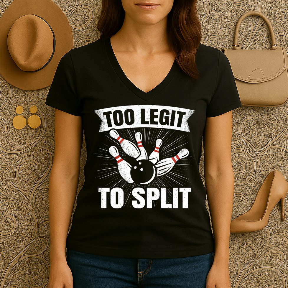 Too Legit To Split Funny Retro Team Bowler Bowling Women's V-Neck T-Shirt