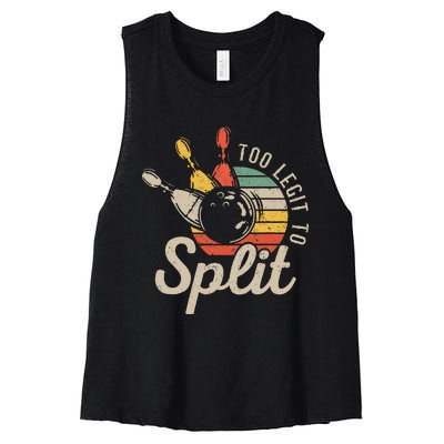 Too Legit To Split Retro Bowling Funny Bowler Bowling Team Women's Racerback Cropped Tank