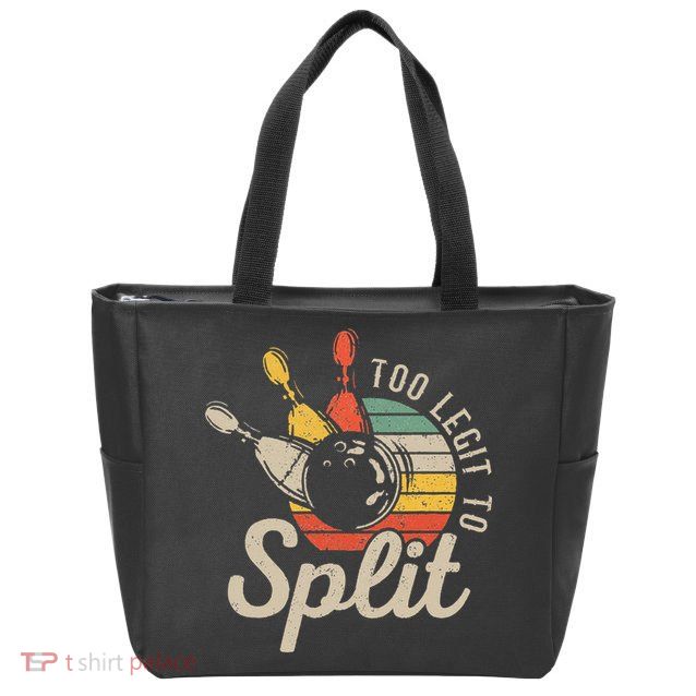 Too Legit To Split Retro Bowling Funny Bowler Bowling Team Zip Tote Bag