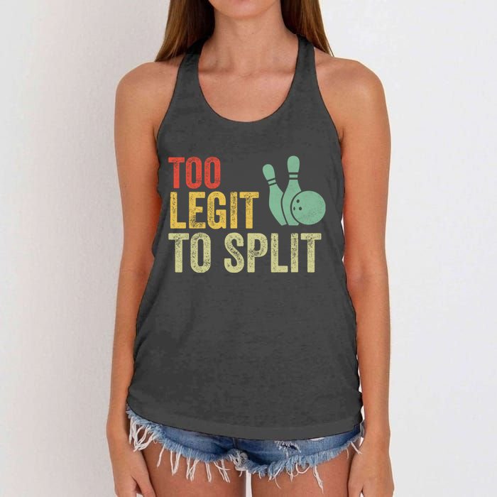 Too Legit To Split Funny Retro Team Bowler Bowling Women's Knotted Racerback Tank